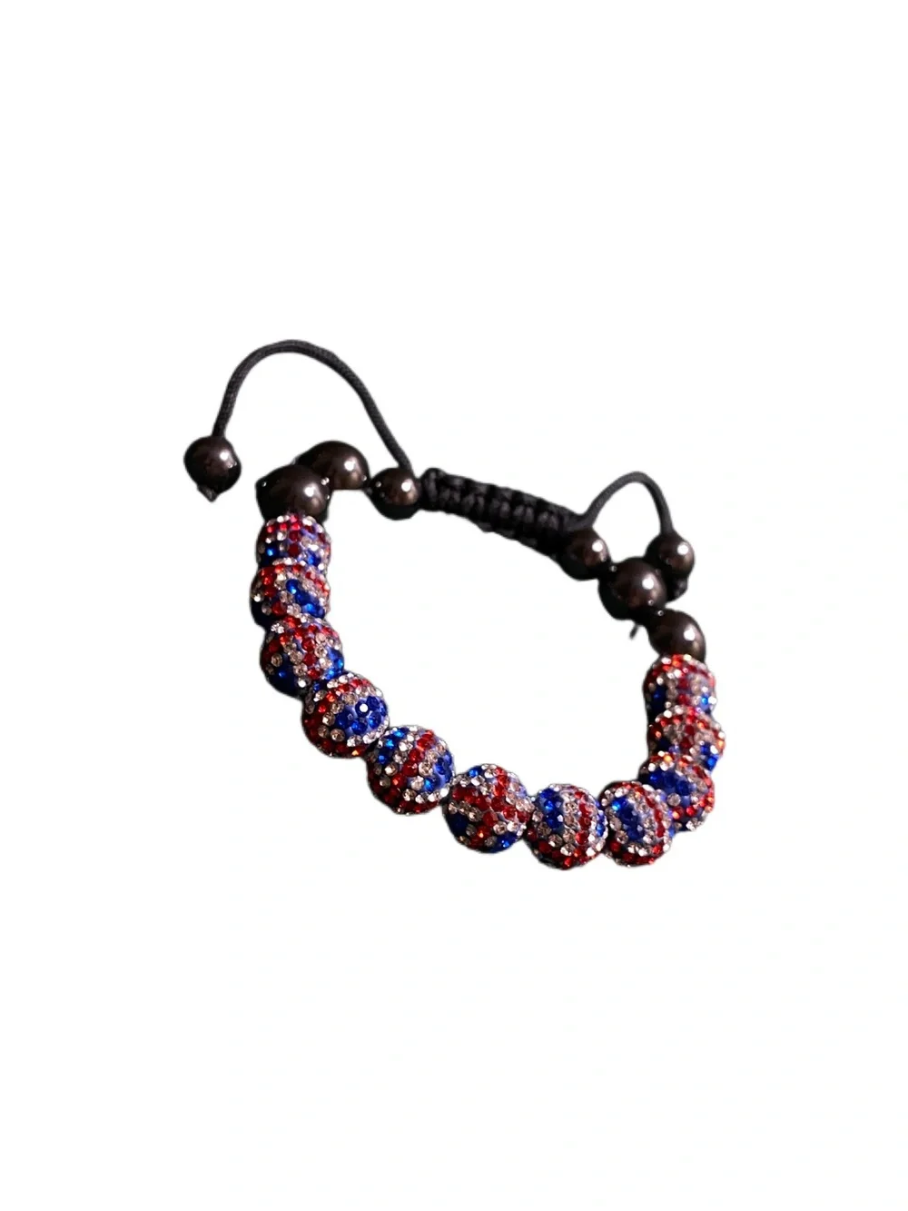 Patriotic Beaded Stretch Bracelet with Red, Blue & Clear Rhinestones